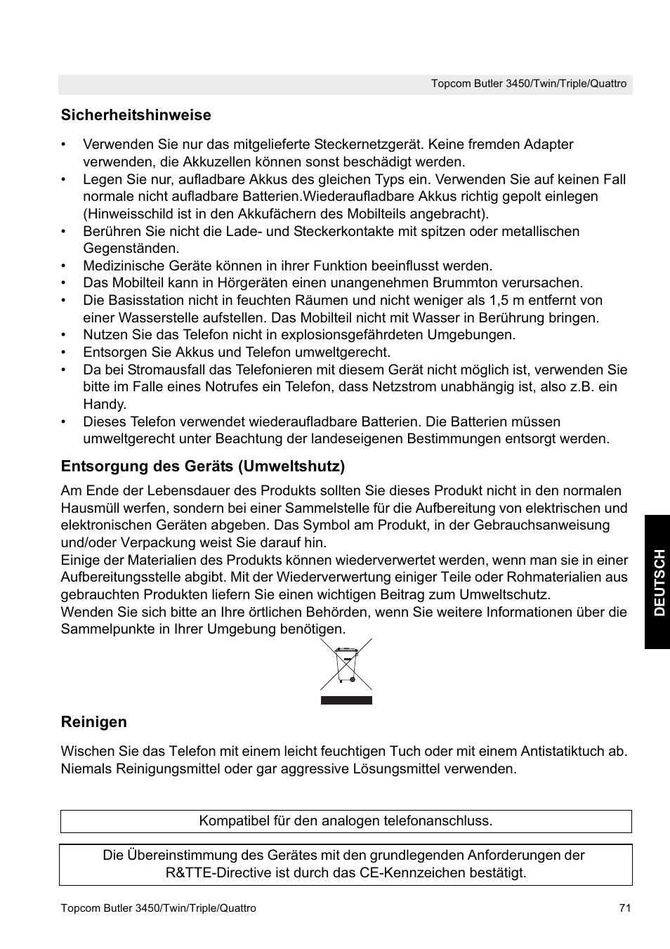 Topcom BUTLER Quattro User Manual | Page 71 / 92