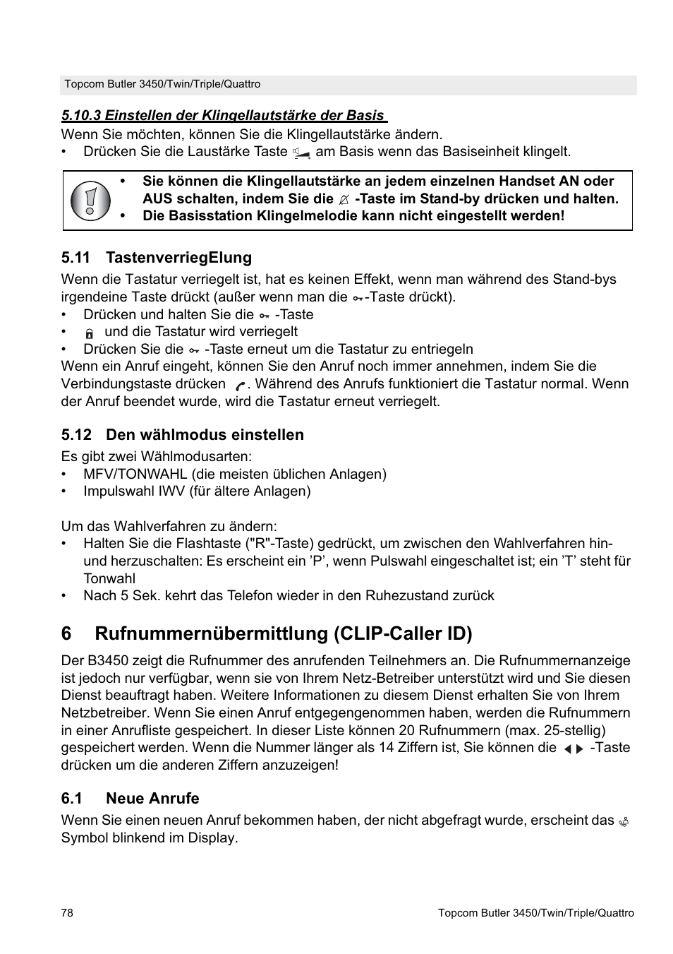 6rufnummernübermittlung (clip-caller id) | Topcom BUTLER Quattro User Manual | Page 78 / 92