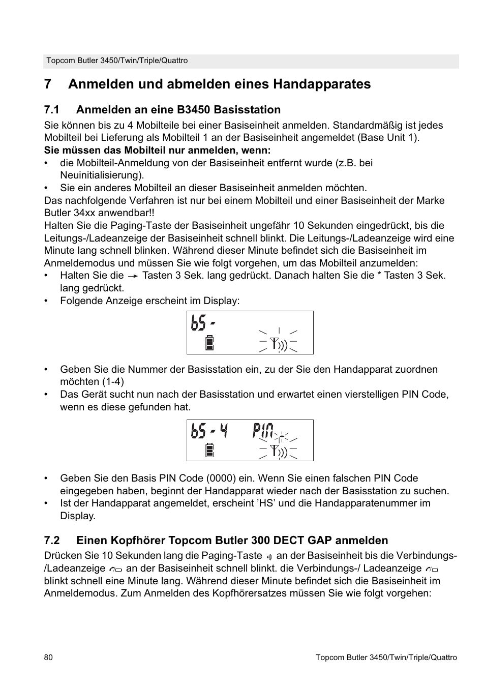 7anmelden und abmelden eines handapparates | Topcom BUTLER Quattro User Manual | Page 80 / 92