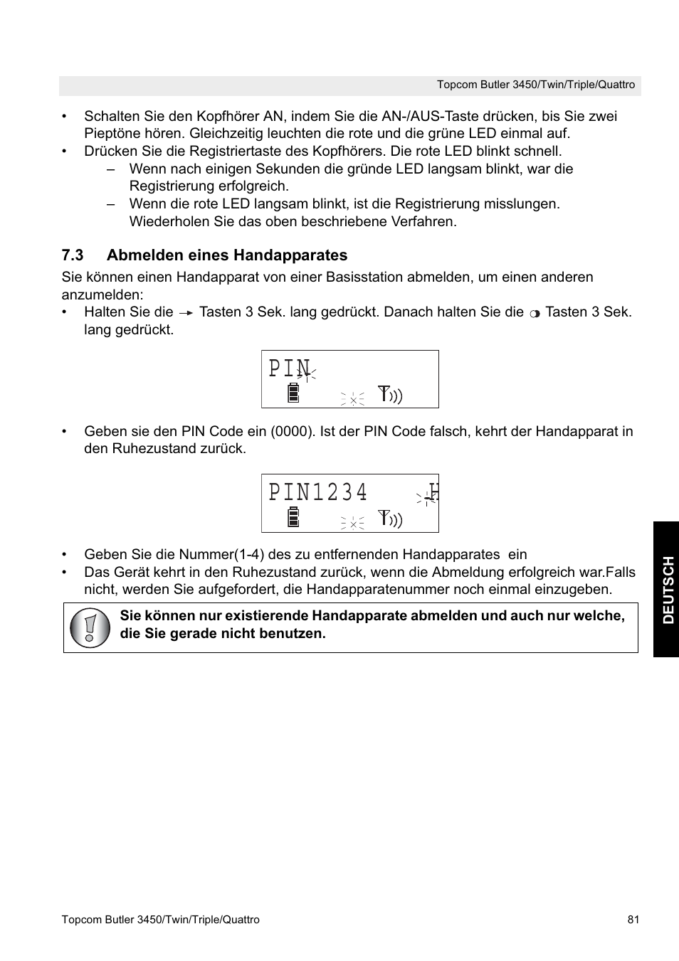 Pin 1234 h | Topcom BUTLER Quattro User Manual | Page 81 / 92