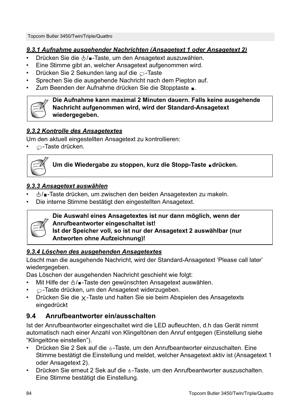 Topcom BUTLER Quattro User Manual | Page 84 / 92