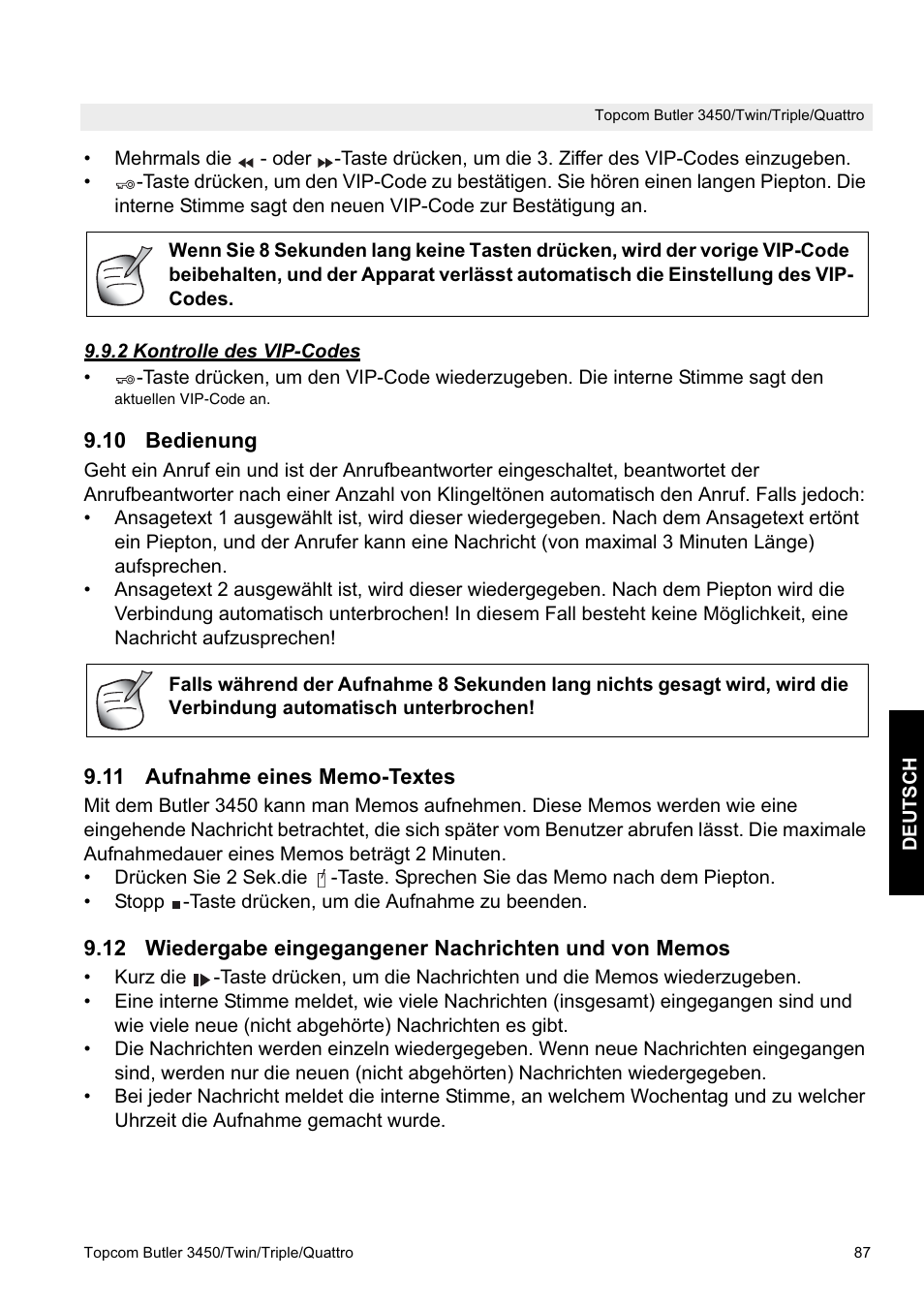 Topcom BUTLER Quattro User Manual | Page 87 / 92