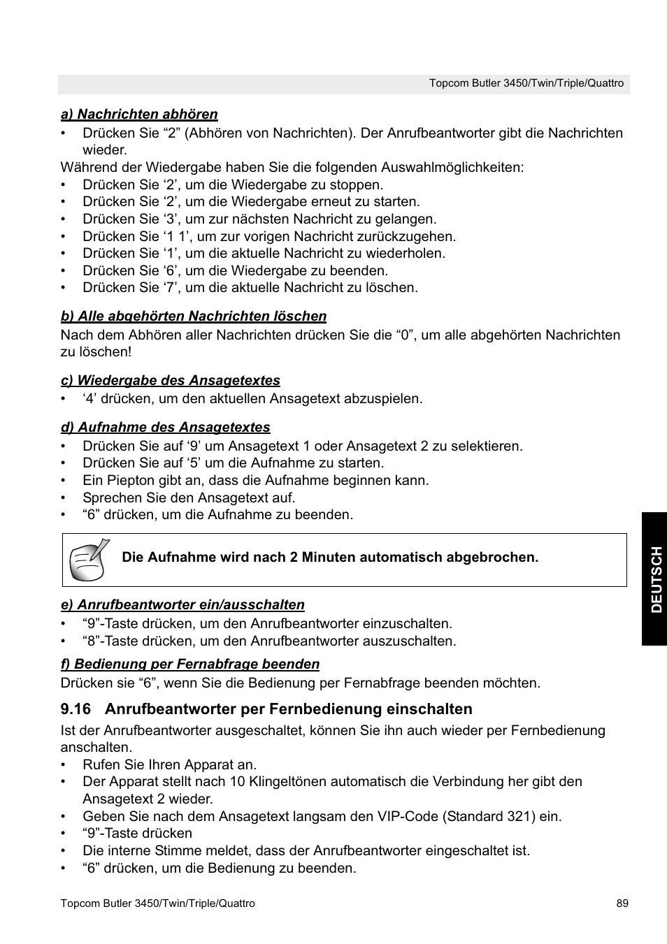 Topcom BUTLER Quattro User Manual | Page 89 / 92