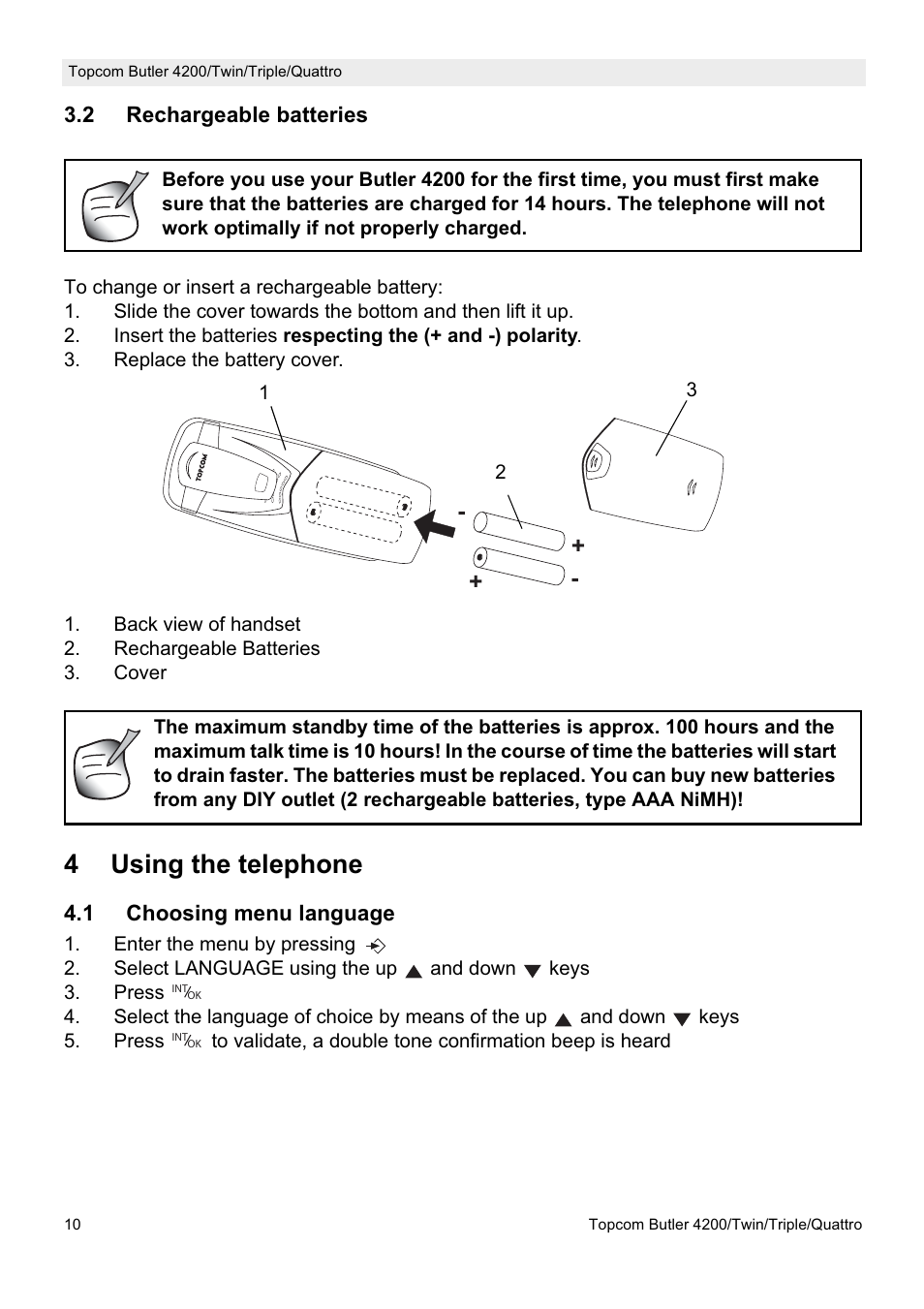 4using the telephone | Topcom BUTLER 4200 User Manual | Page 10 / 52