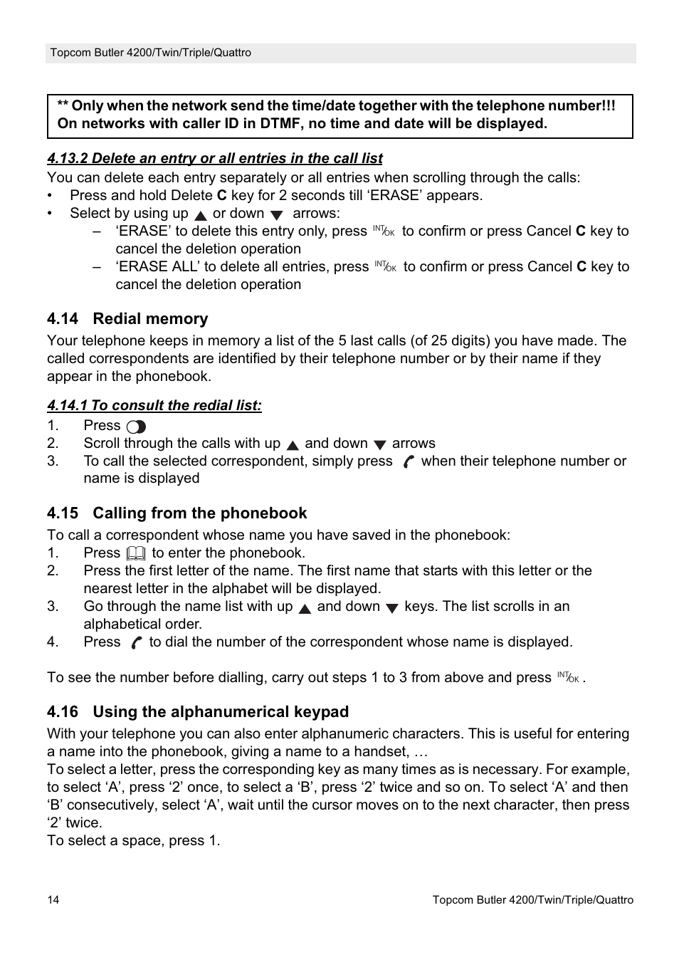 Topcom BUTLER 4200 User Manual | Page 14 / 52