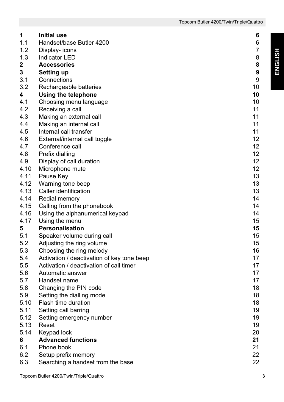 Topcom BUTLER 4200 User Manual | Page 3 / 52