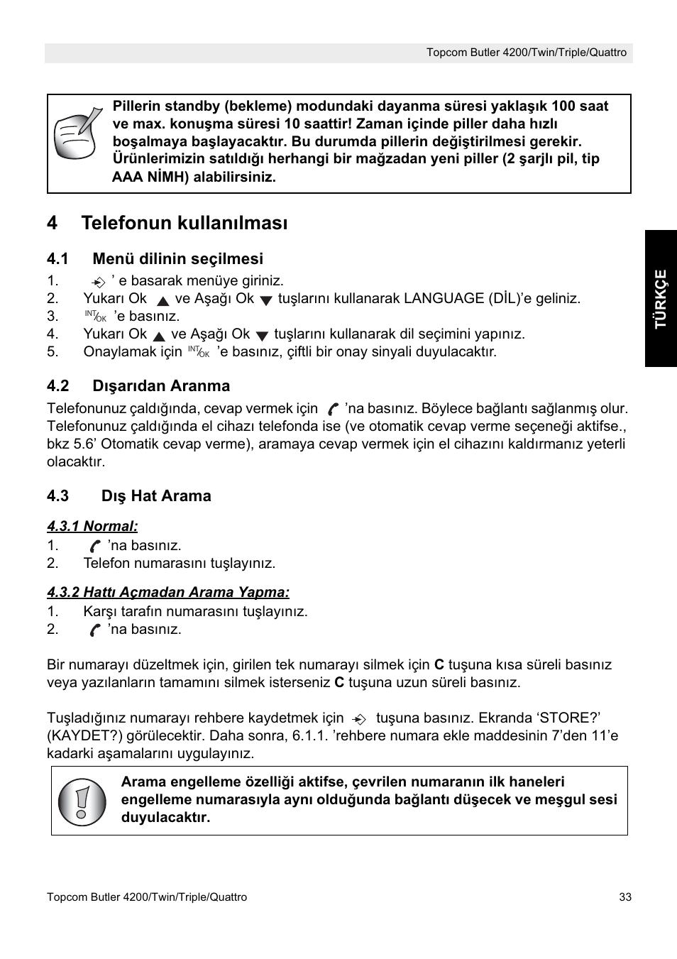 4telefonun kullanılması | Topcom BUTLER 4200 User Manual | Page 33 / 52