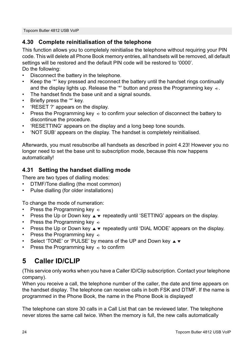 5caller id/clip | Topcom Butler 4812 USB VOIP User Manual | Page 24 / 40