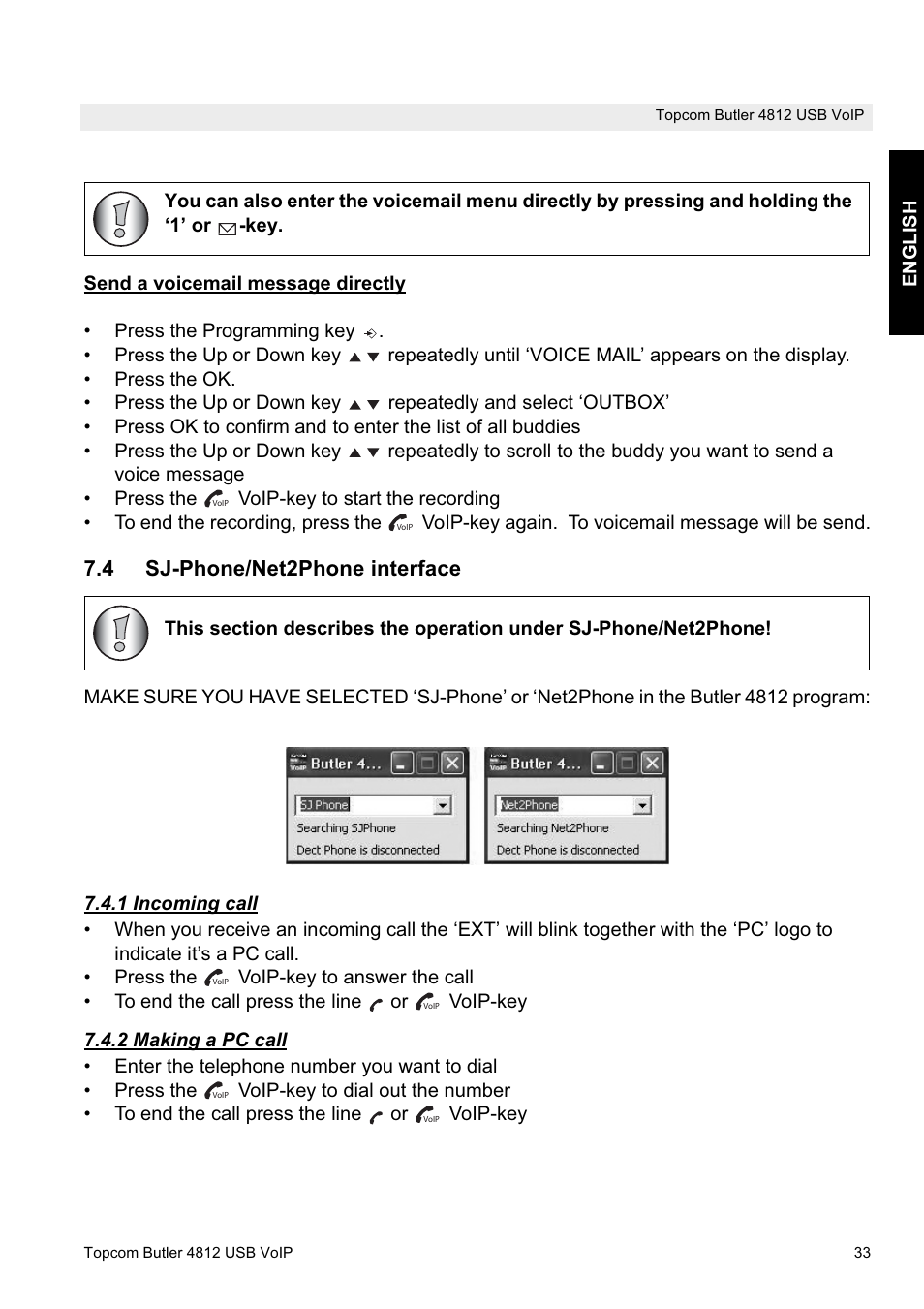 4 sj-phone/net2phone interface | Topcom Butler 4812 USB VOIP User Manual | Page 33 / 40
