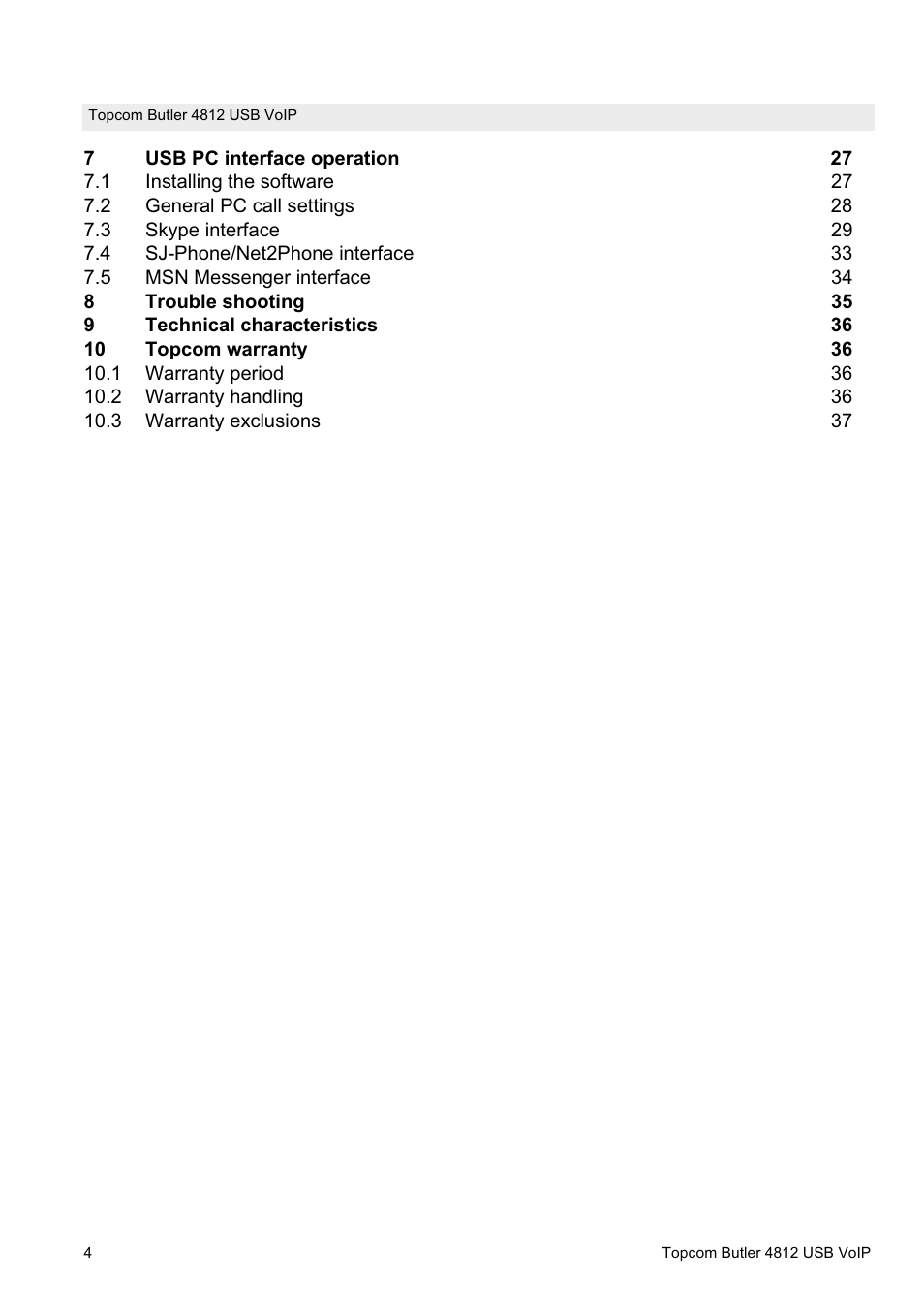Topcom Butler 4812 USB VOIP User Manual | Page 4 / 40
