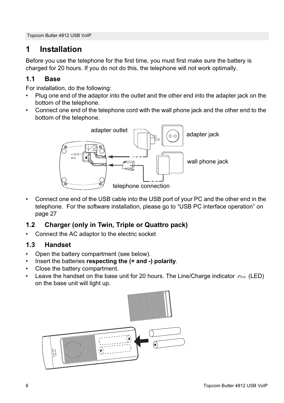 1installation | Topcom Butler 4812 USB VOIP User Manual | Page 6 / 40