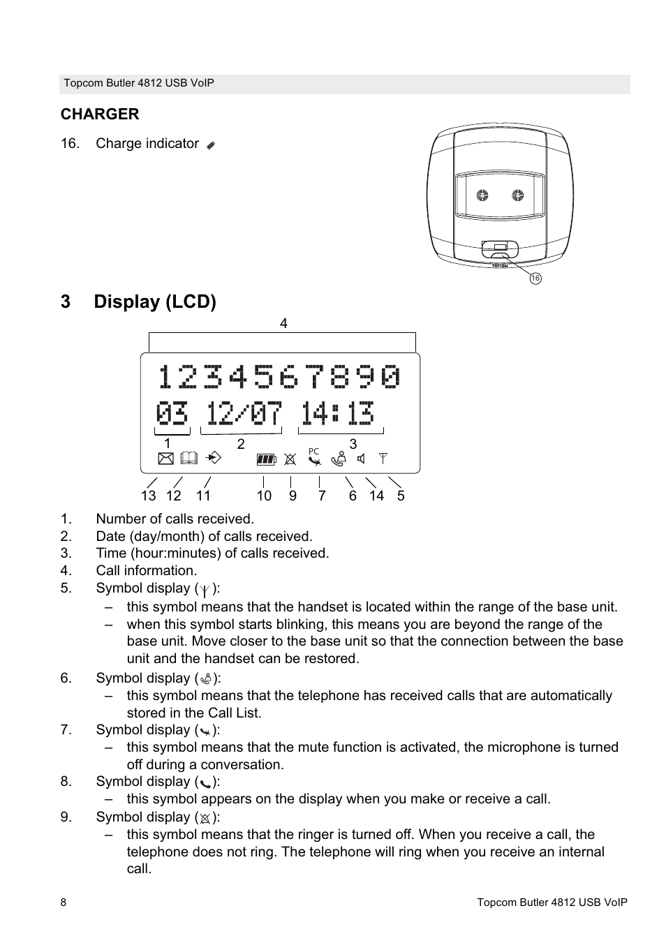 3display (lcd) | Topcom Butler 4812 USB VOIP User Manual | Page 8 / 40