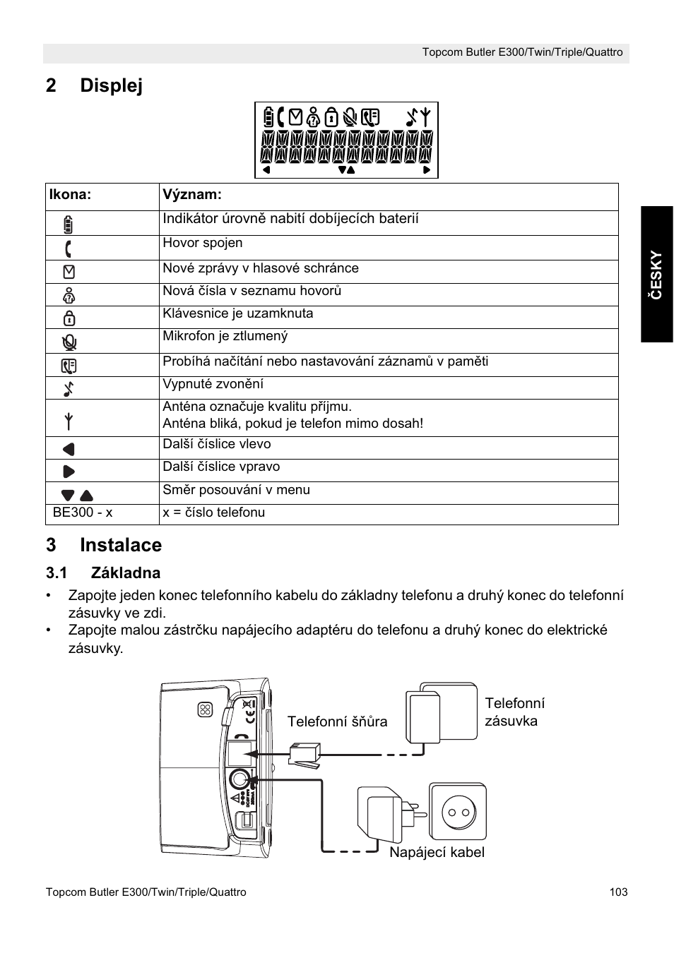 2displej 3 instalace | Topcom Butler E300 User Manual | Page 107 / 208