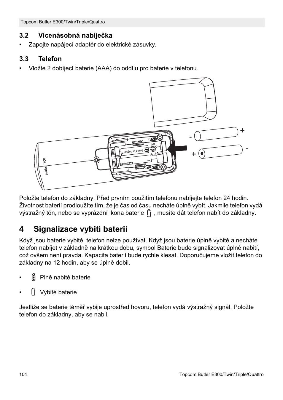 4signalizace vybití baterií | Topcom Butler E300 User Manual | Page 108 / 208