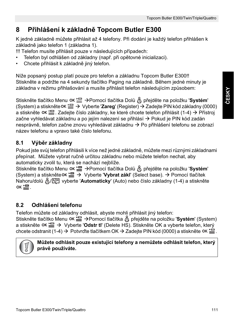 8p ĝihlášení k základnč topcom butler e300 | Topcom Butler E300 User Manual | Page 115 / 208