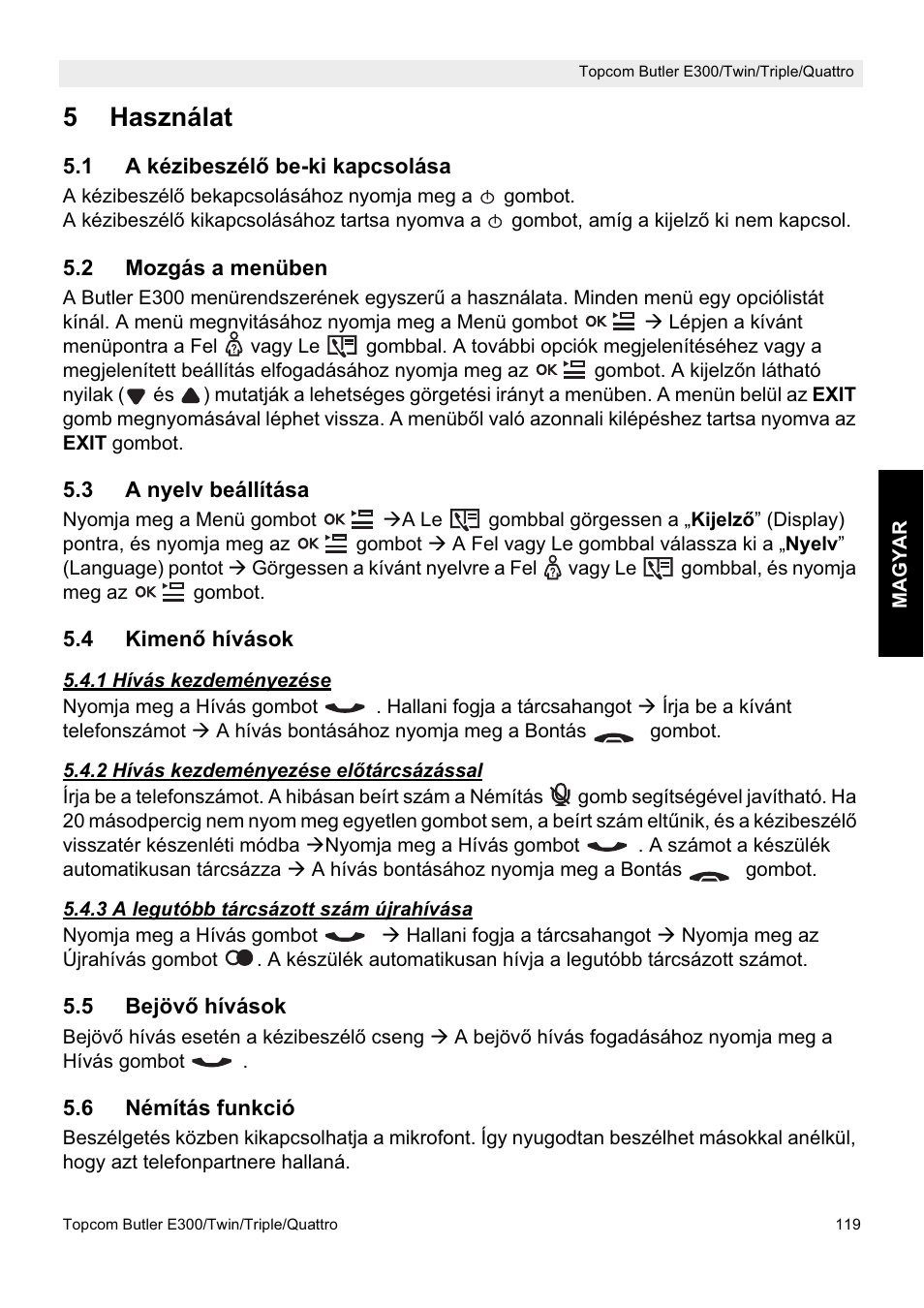 5használat | Topcom Butler E300 User Manual | Page 123 / 208