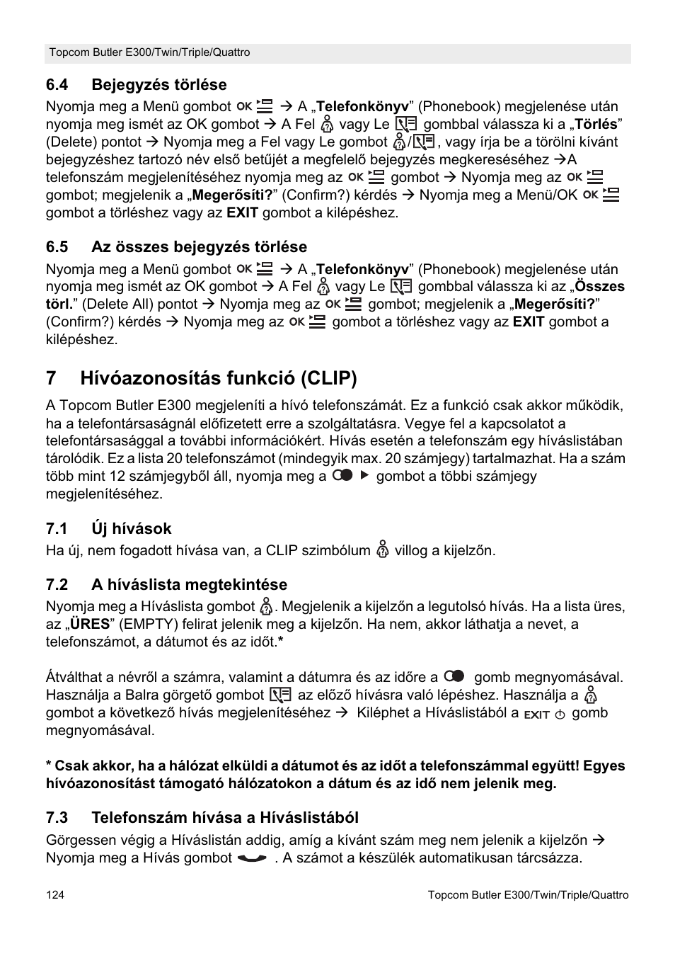 7hívóazonosítás funkció (clip) | Topcom Butler E300 User Manual | Page 128 / 208