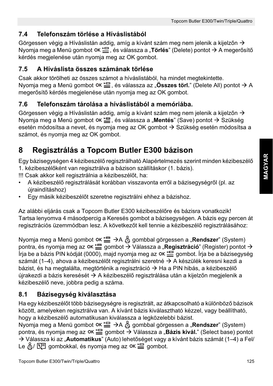 8regisztrálás a topcom butler e300 bázison | Topcom Butler E300 User Manual | Page 129 / 208