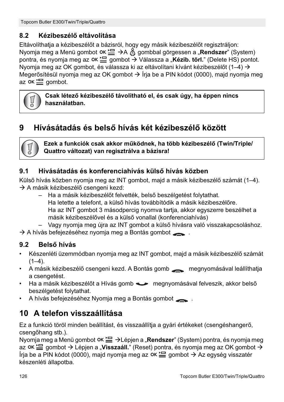 10 a telefon visszaállítása | Topcom Butler E300 User Manual | Page 130 / 208