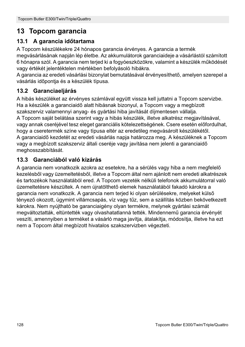13 topcom garancia | Topcom Butler E300 User Manual | Page 132 / 208
