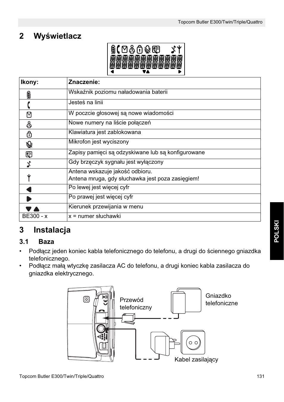 2wy ğwietlacz 3 instalacja | Topcom Butler E300 User Manual | Page 135 / 208