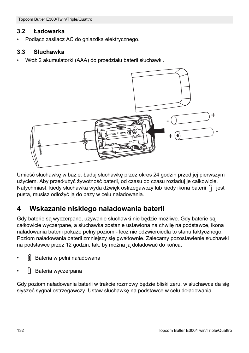 4wskazanie niskiego na áadowania baterii | Topcom Butler E300 User Manual | Page 136 / 208