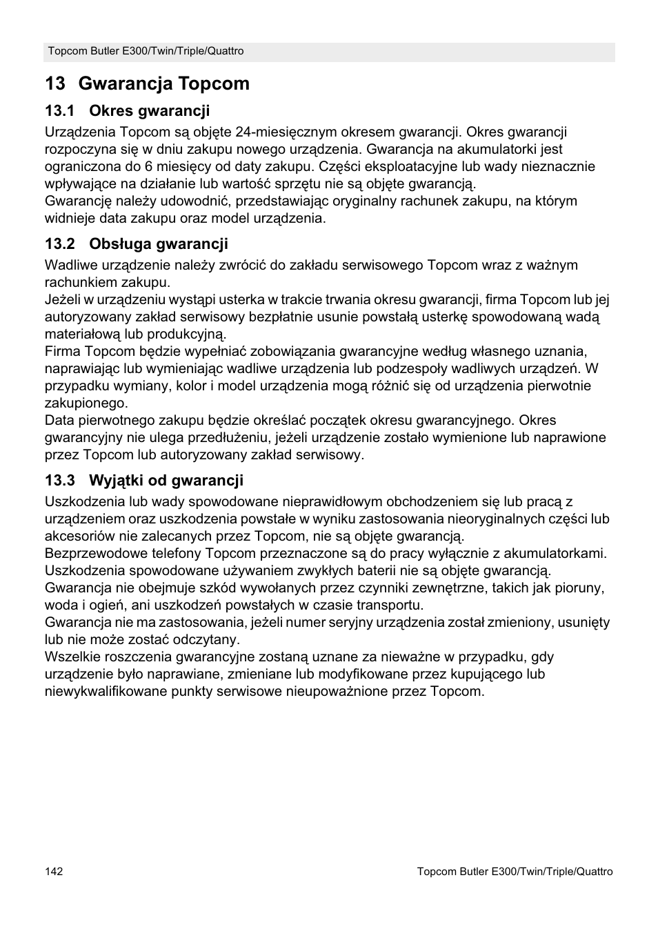 13 gwarancja topcom | Topcom Butler E300 User Manual | Page 146 / 208