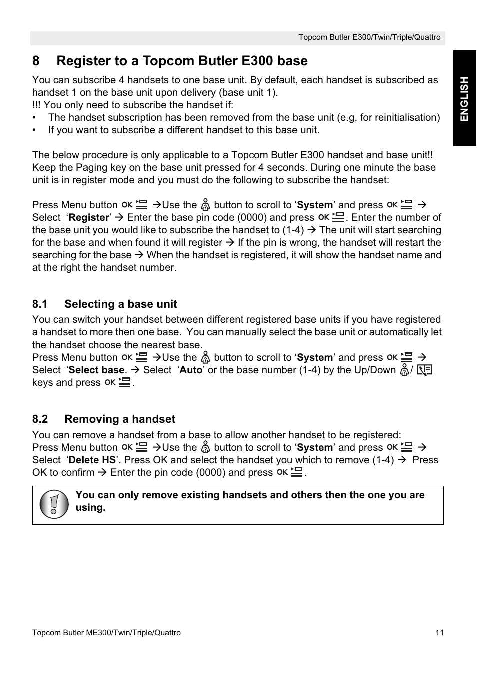 8register to a topcom butler e300 base | Topcom Butler E300 User Manual | Page 15 / 208