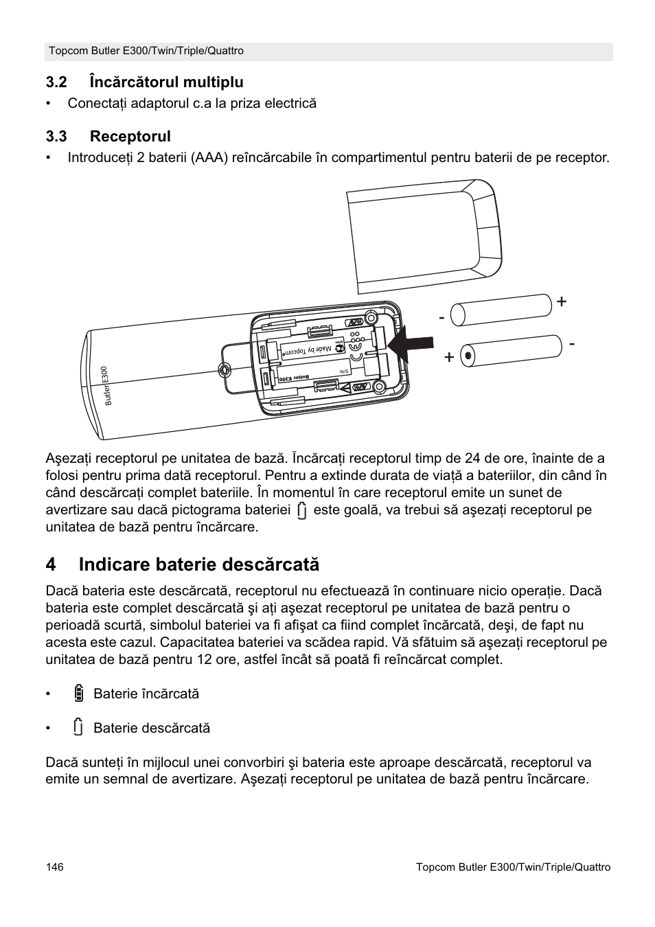 4indicare baterie desc ărcată | Topcom Butler E300 User Manual | Page 150 / 208