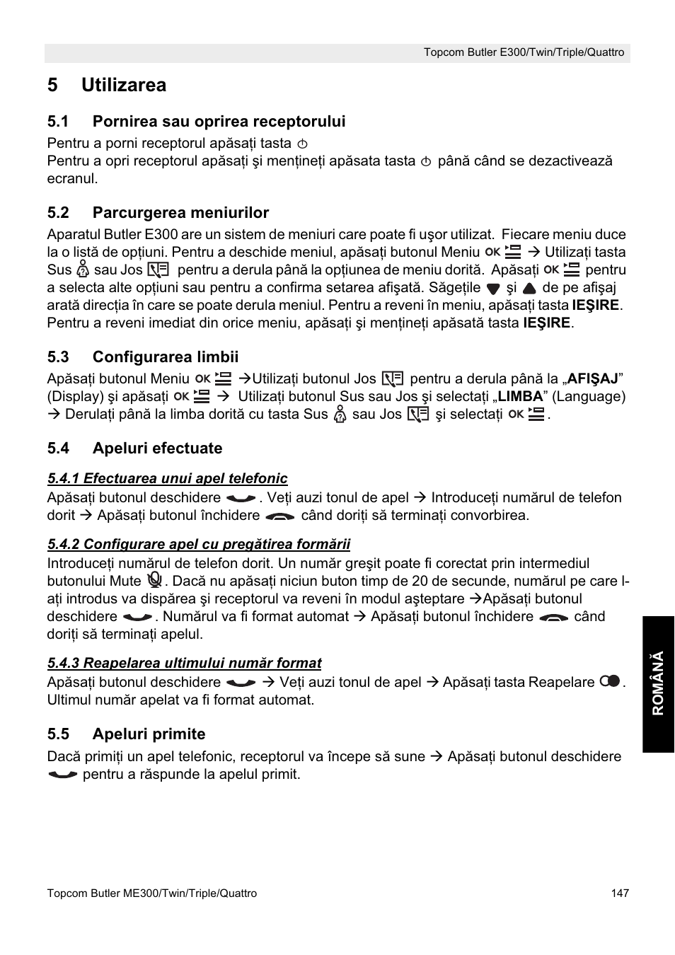 5utilizarea | Topcom Butler E300 User Manual | Page 151 / 208