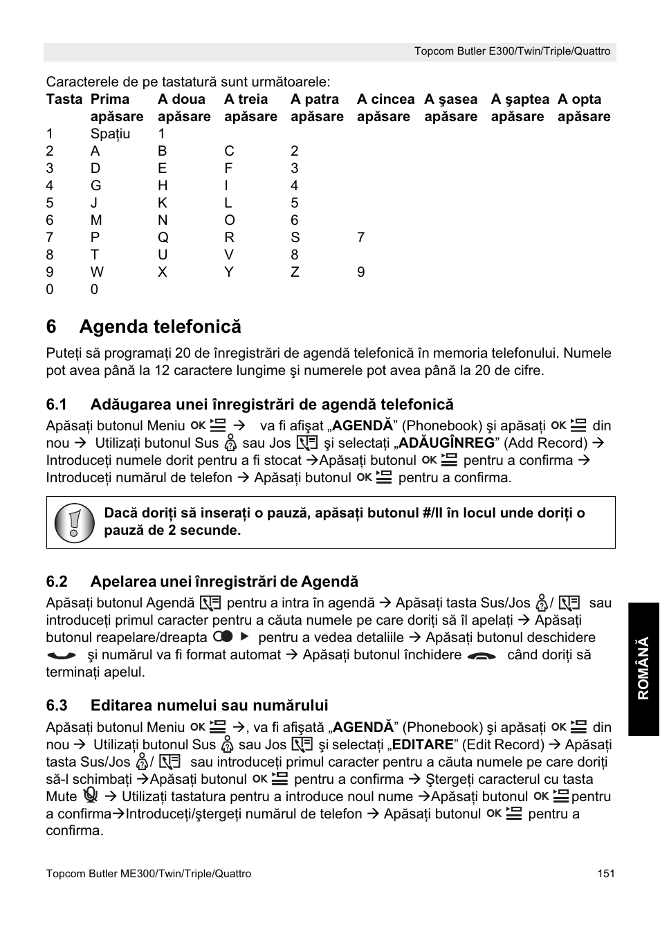 6agenda telefonic ă | Topcom Butler E300 User Manual | Page 155 / 208