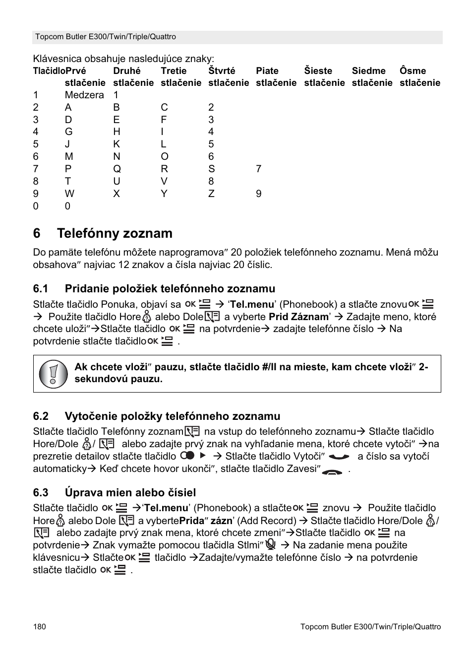 6telefónny zoznam | Topcom Butler E300 User Manual | Page 184 / 208