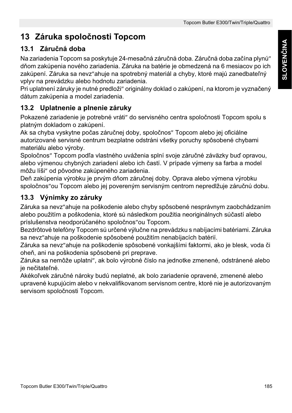 13 záruka spolo þnosti topcom | Topcom Butler E300 User Manual | Page 189 / 208