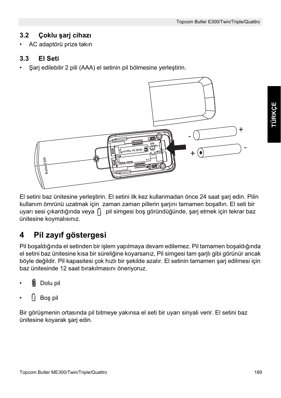 4pil zayıf göstergesi | Topcom Butler E300 User Manual | Page 193 / 208