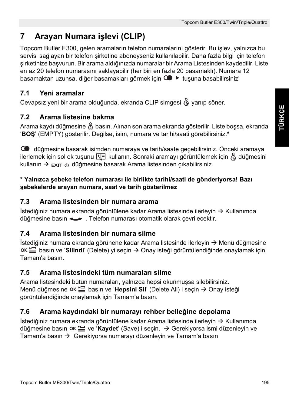 7arayan numara i úlevi (clip) | Topcom Butler E300 User Manual | Page 199 / 208