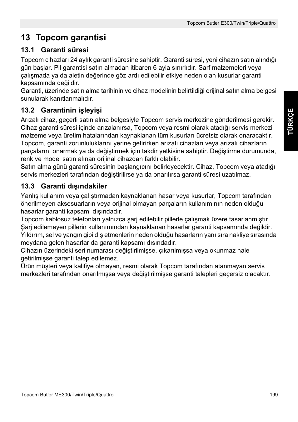 13 topcom garantisi | Topcom Butler E300 User Manual | Page 203 / 208