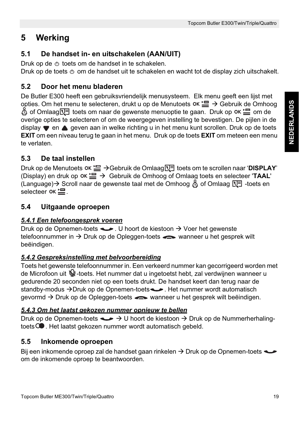 5werking | Topcom Butler E300 User Manual | Page 23 / 208