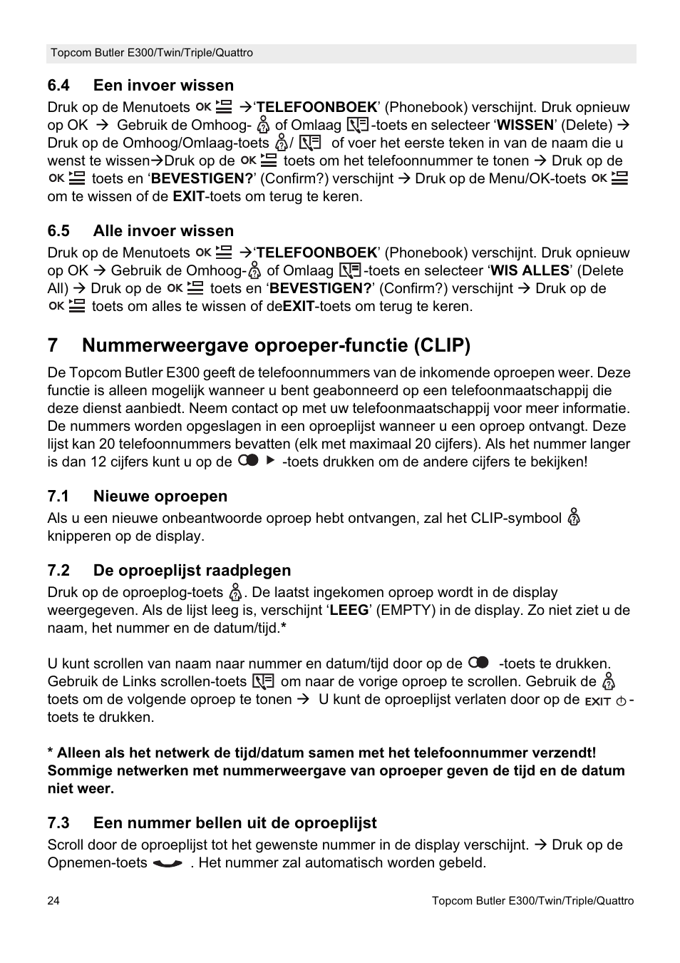 7nummerweergave oproeper-functie (clip) | Topcom Butler E300 User Manual | Page 28 / 208