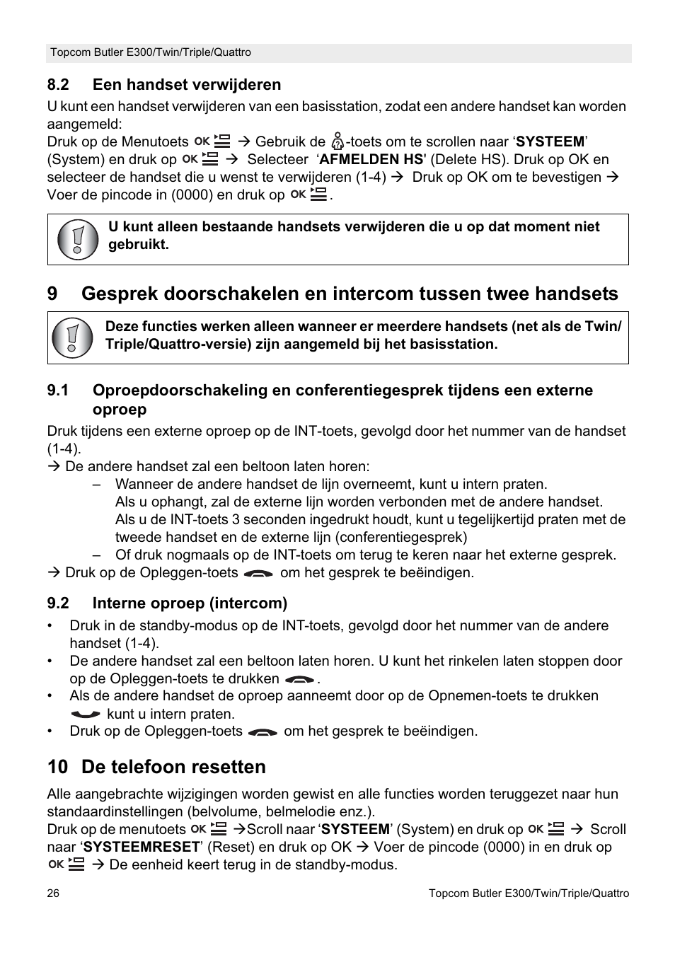 10 de telefoon resetten | Topcom Butler E300 User Manual | Page 30 / 208