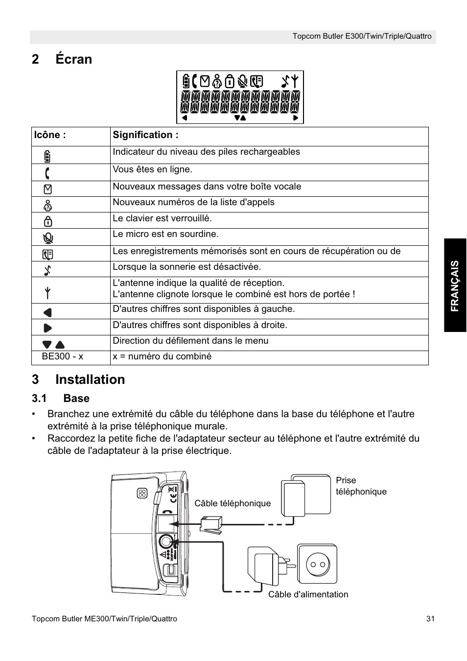 2écran 3 installation | Topcom Butler E300 User Manual | Page 35 / 208