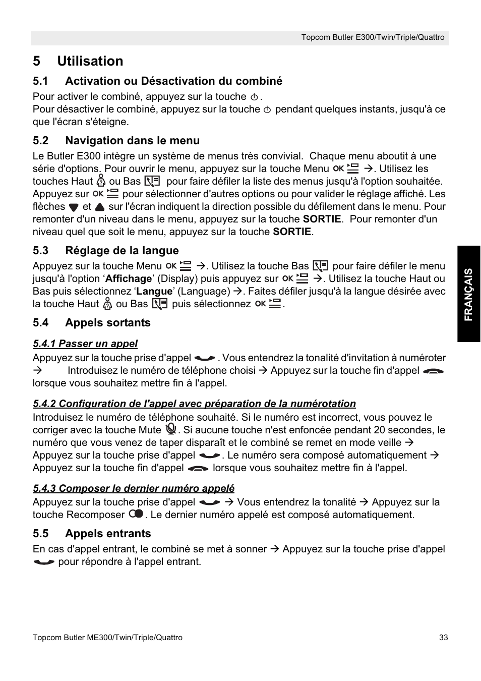 5utilisation | Topcom Butler E300 User Manual | Page 37 / 208