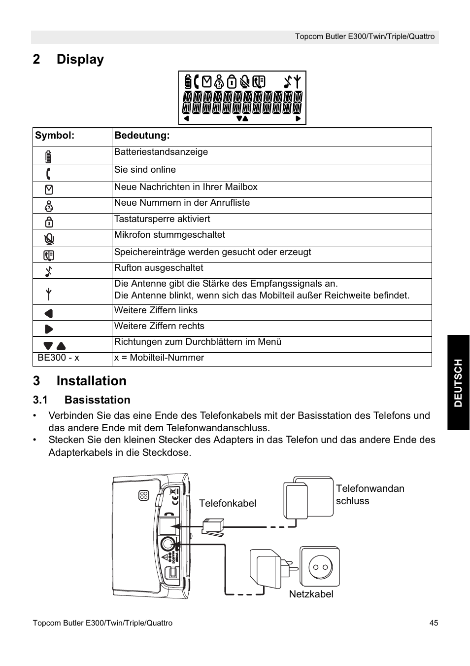 2display 3 installation | Topcom Butler E300 User Manual | Page 49 / 208