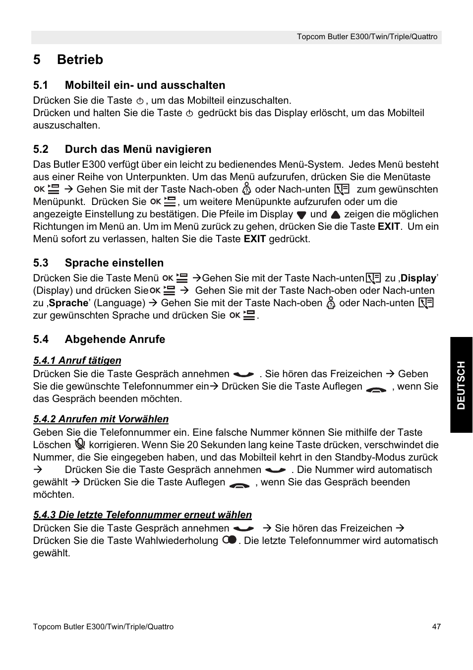 5betrieb | Topcom Butler E300 User Manual | Page 51 / 208