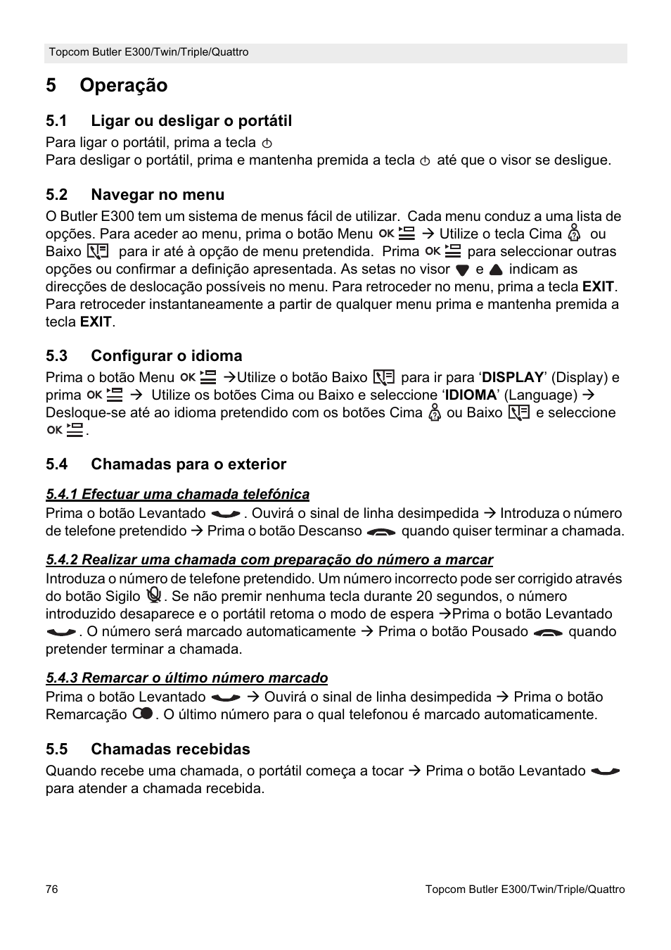 5operação | Topcom Butler E300 User Manual | Page 80 / 208