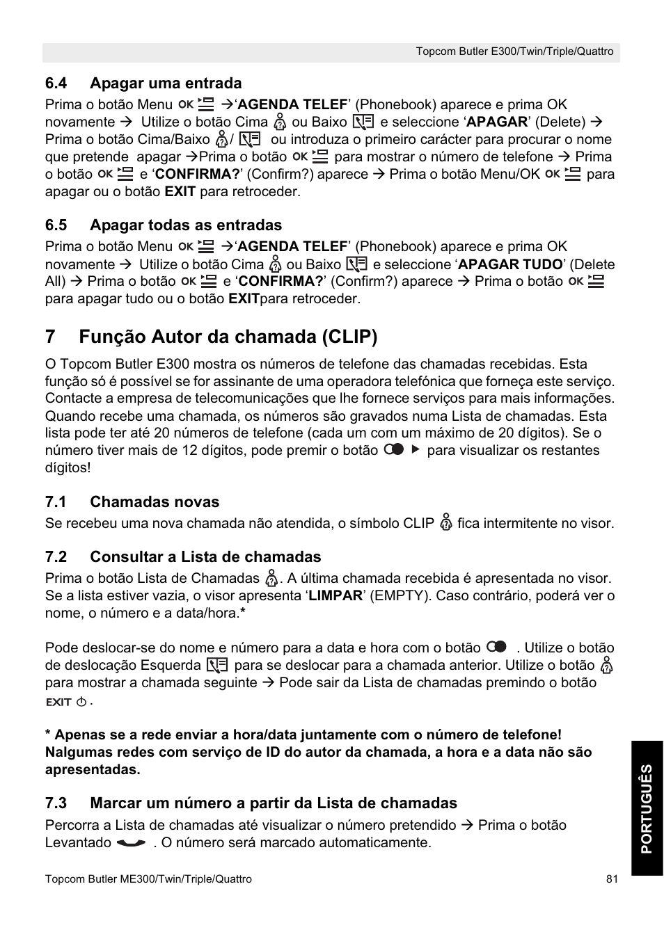7função autor da chamada (clip) | Topcom Butler E300 User Manual | Page 85 / 208