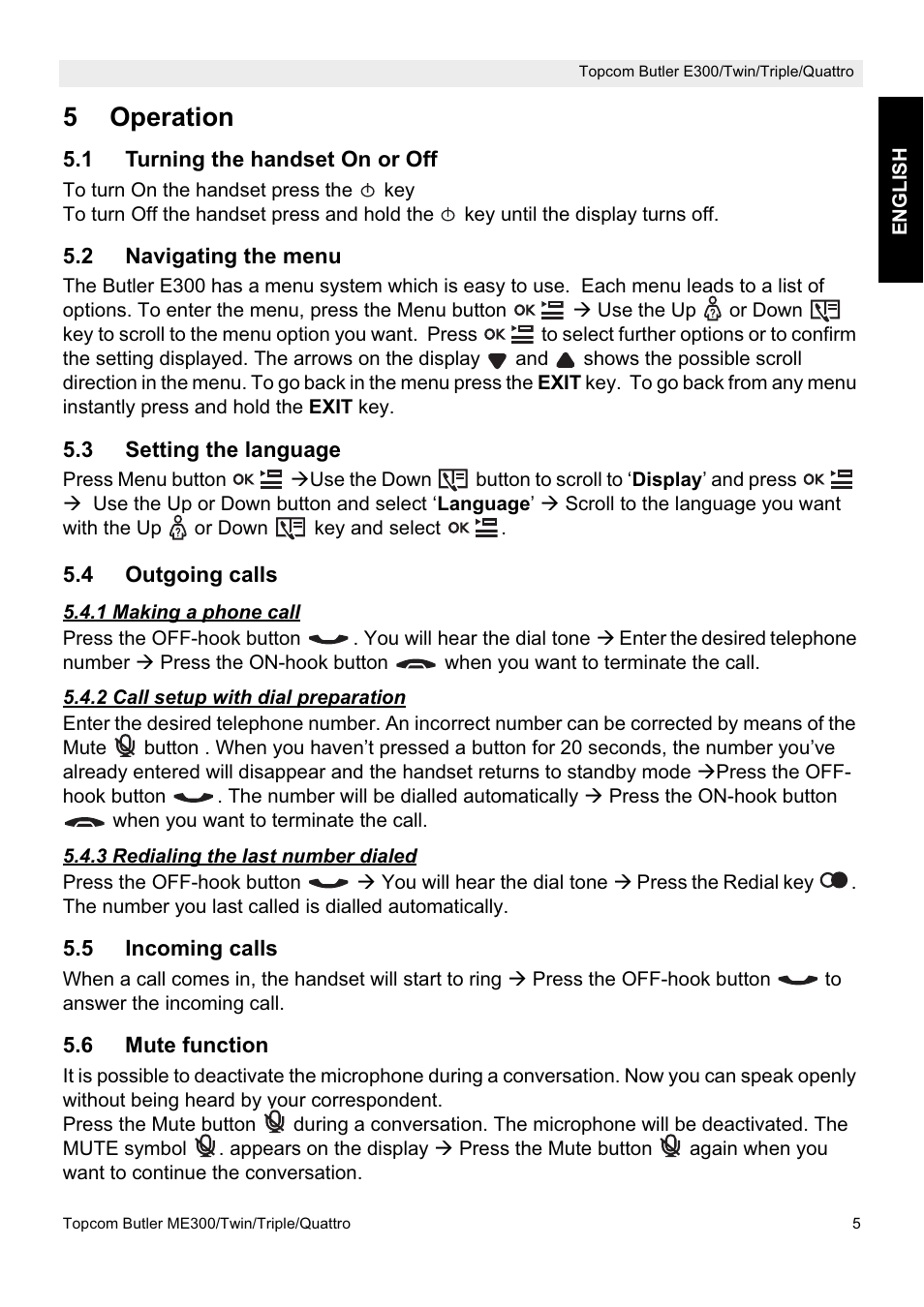 5operation | Topcom Butler E300 User Manual | Page 9 / 208