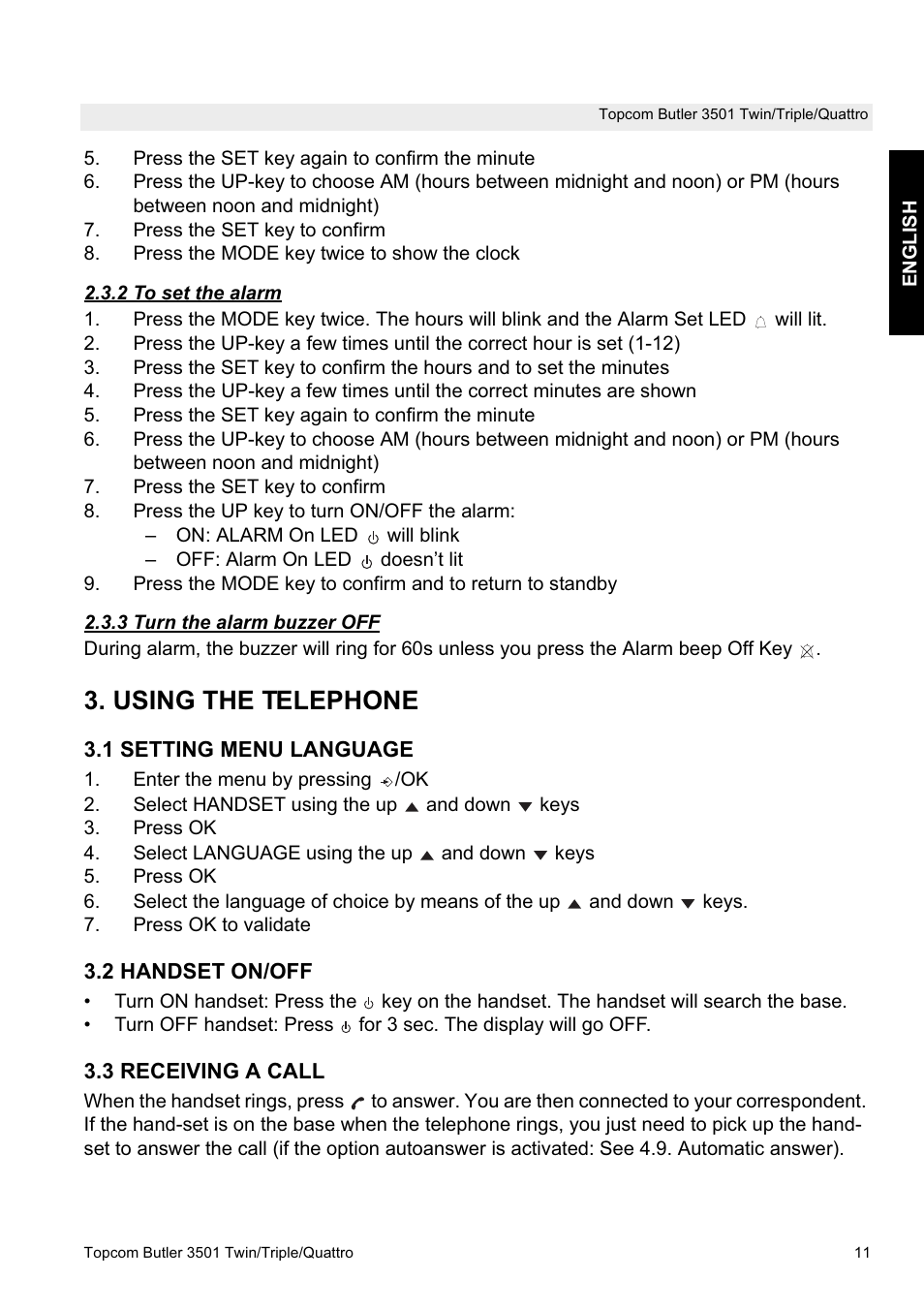 Using the telephone | Topcom Butler 3501 User Manual | Page 11 / 28