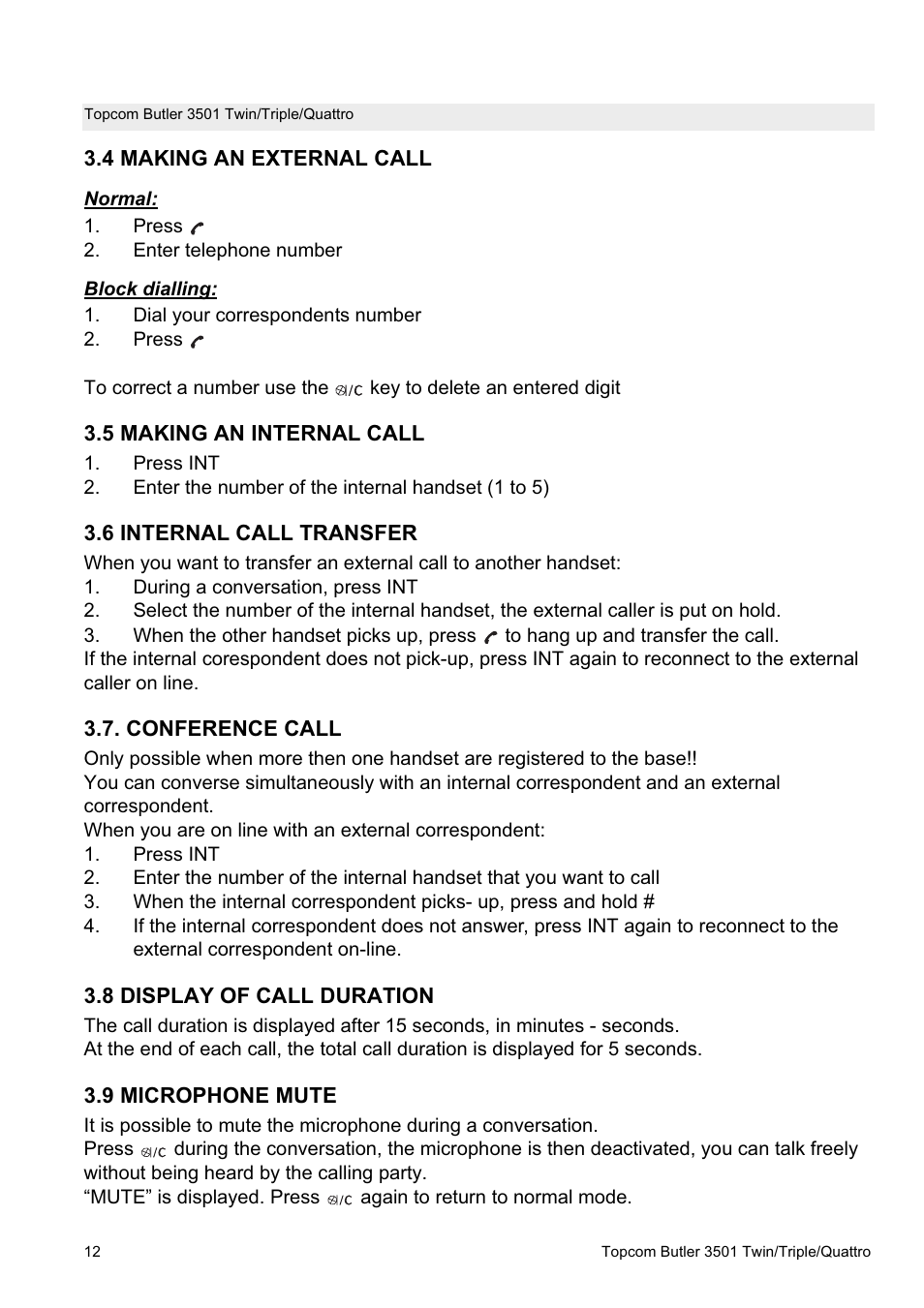 Topcom Butler 3501 User Manual | Page 12 / 28