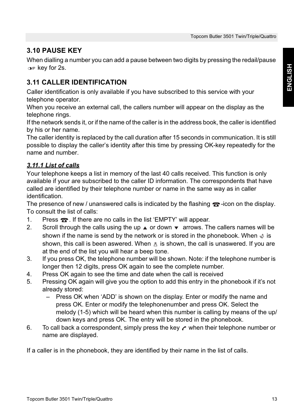 Topcom Butler 3501 User Manual | Page 13 / 28