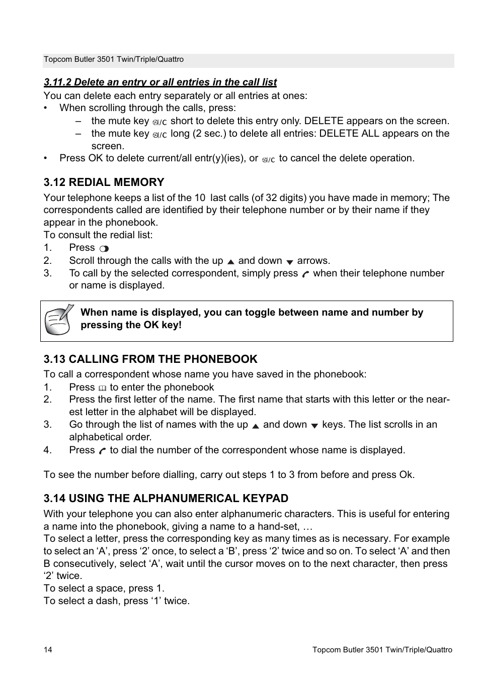 Topcom Butler 3501 User Manual | Page 14 / 28